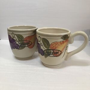 2 Tabletops Lifestyles Tres Joli Fruit Coffee Mugs 4.5" Tall Hand Painted